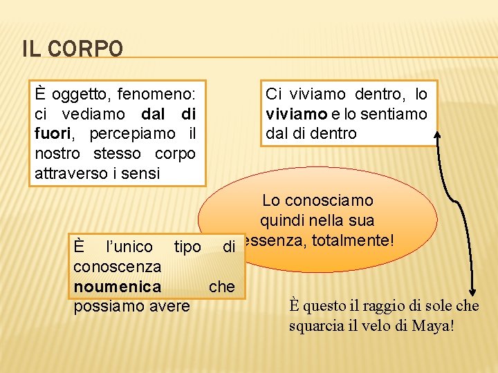 IL CORPO Ci viviamo dentro, lo viviamo e lo sentiamo dal di dentro È