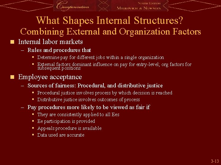 What Shapes Internal Structures? Combining External and Organization Factors n Internal labor markets –