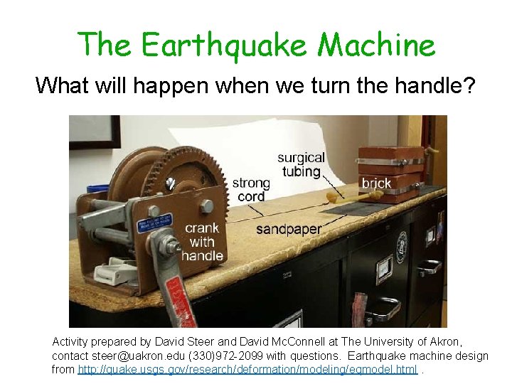 The Earthquake Machine What will happen when we turn the handle? Activity prepared by