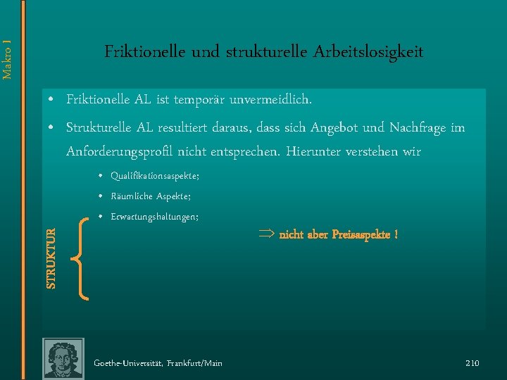 Makro I Friktionelle und strukturelle Arbeitslosigkeit STRUKTUR • Friktionelle AL ist temporär unvermeidlich. •