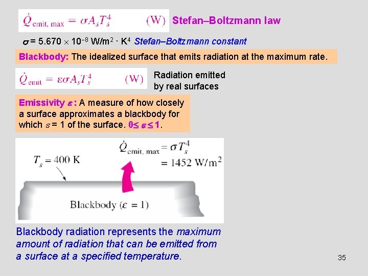 Stefan–Boltzmann law = 5. 670 10 8 W/m 2 · K 4 Stefan–Boltzmann constant