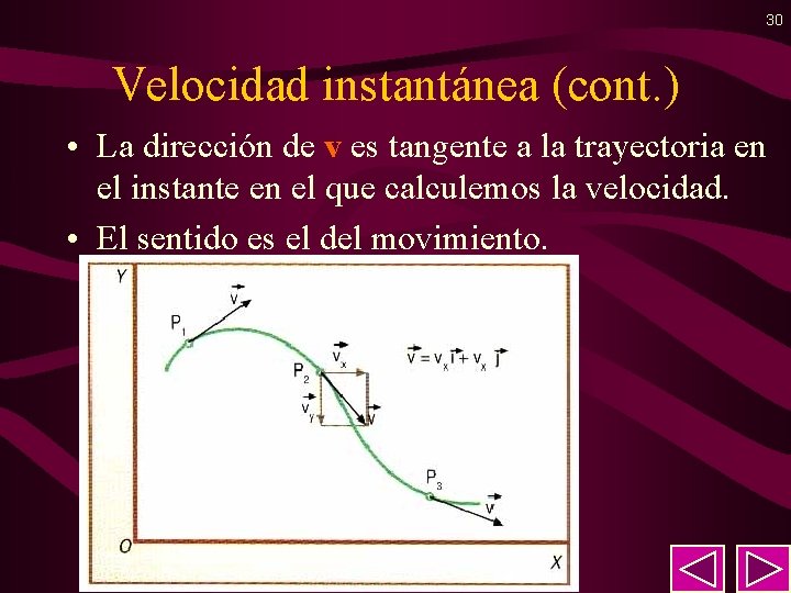 30 Velocidad instantánea (cont. ) • La dirección de v es tangente a la