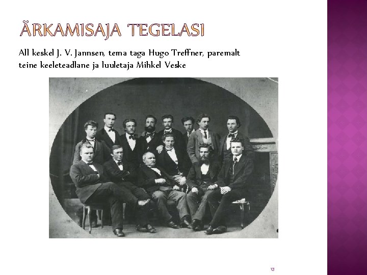 All keskel J. V. Jannsen, tema taga Hugo Treffner, paremalt teine keeleteadlane ja luuletaja