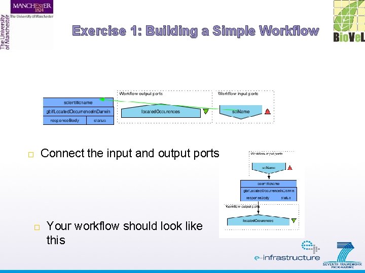 Exercise 1: Building a Simple Workflow Connect the input and output ports Your workflow