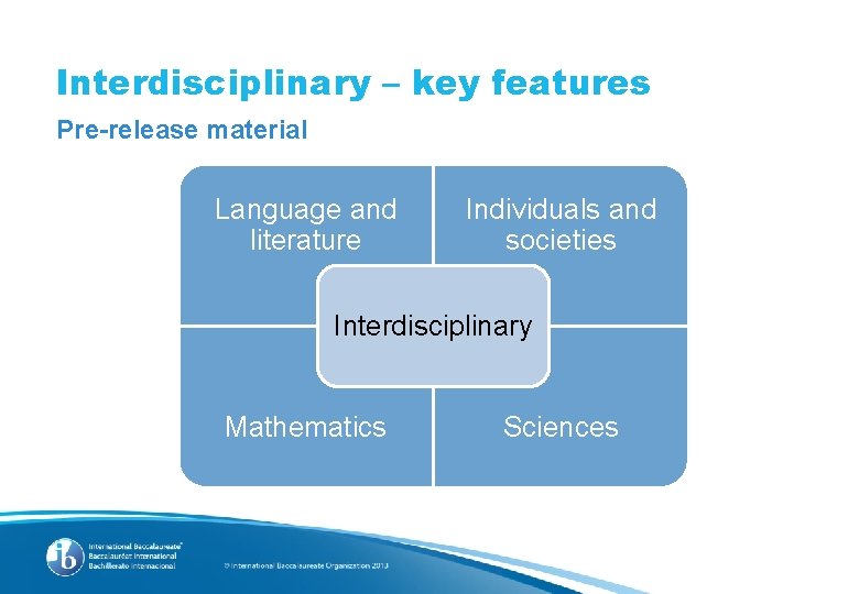 Interdisciplinary – key features Pre-release material Language and literature Individuals and societies Interdisciplinary Mathematics