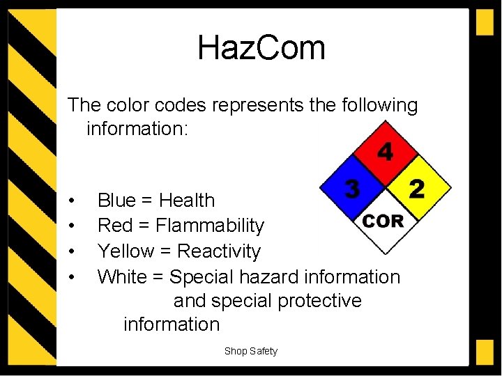 Haz. Com The color codes represents the following information: • • Blue = Health