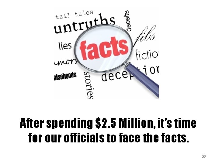After spending $2. 5 Million, it’s time for our officials to face the facts. After spending $2. 5 Million, it’s time for our officials to face the facts.