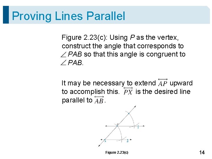 Proving Lines Parallel Figure 2. 23(c): Using P as the vertex, construct the angle