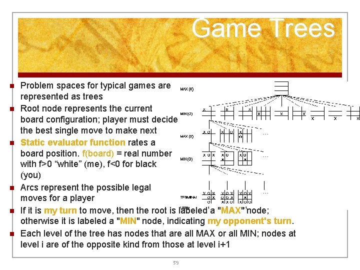 Game Trees n n n Problem spaces for typical games are represented as trees Game Trees n n n Problem spaces for typical games are represented as trees