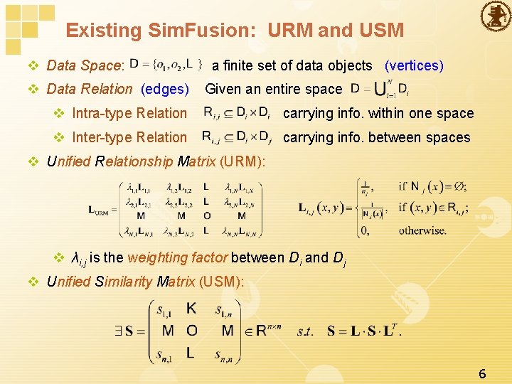 Existing Sim. Fusion: URM and USM v Data Space: v Data Relation (edges) a