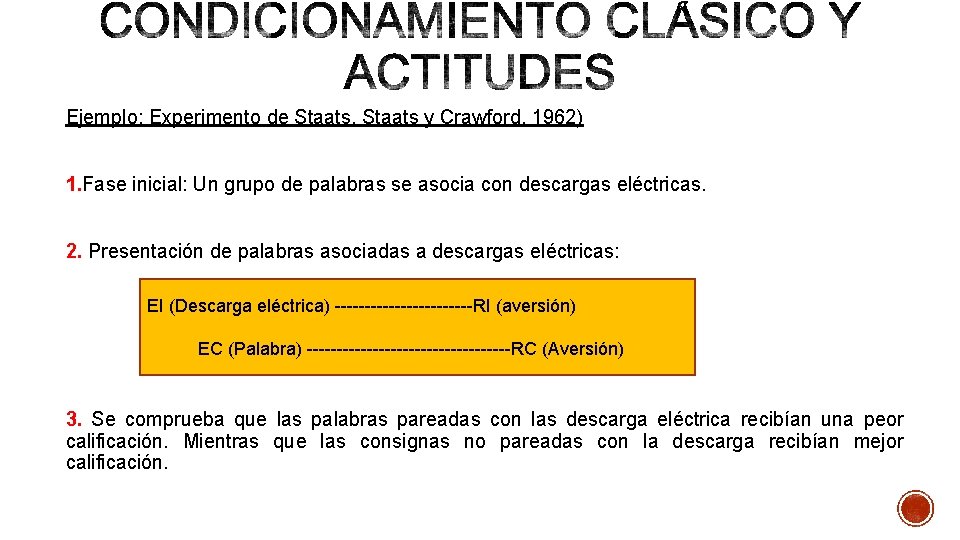 Ejemplo: Experimento de Staats, Staats y Crawford, 1962) 1. Fase inicial: Un grupo de