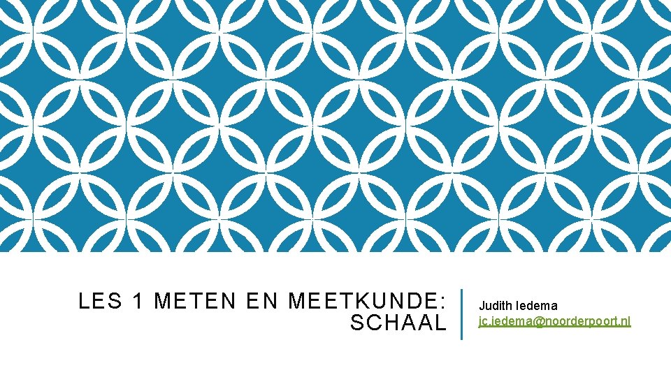 LES 1 METEN EN MEETKUNDE: SCHAAL Judith Iedema jc. iedema@noorderpoort. nl 