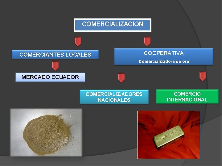 COMERCIALIZACION COOPERATIVA COMERCIANTES LOCALES Comercializadora de oro MERCADO ECUADOR COMERCIALIZ. ADORES NACIONALES COMERCIO INTERNACIONAL