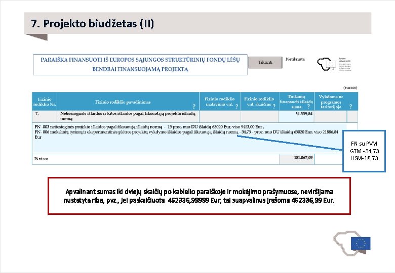 7. Projekto biudžetas (II) FN su PVM GTM -34, 73 HSM-18, 73 Apvalinant sumas