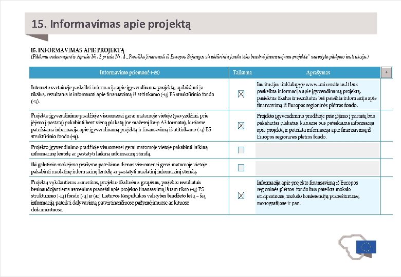 15. Informavimas apie projektą 