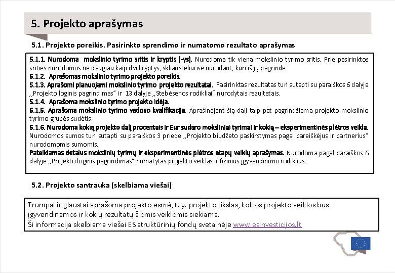 5. Projekto aprašymas 5. 1. Projekto poreikis. Pasirinkto sprendimo ir numatomo rezultato aprašymas 5.