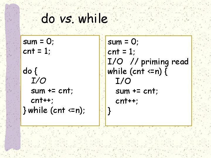 do vs. while sum = 0; cnt = 1; do { I/O sum +=