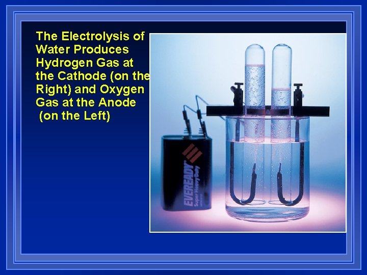 The Electrolysis of Water Produces Hydrogen Gas at the Cathode (on the Right) and The Electrolysis of Water Produces Hydrogen Gas at the Cathode (on the Right) and