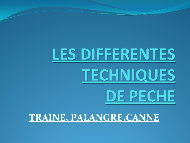 LES DIFFERENTES TECHNIQUES DE PECHE TRAINE, PALANGRE, CANNE 