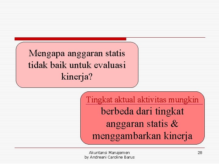 Mengapa anggaran statis tidak baik untuk evaluasi kinerja? Tingkat aktual aktivitas mungkin berbeda dari