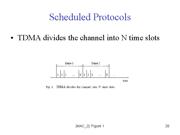 Scheduled Protocols • TDMA divides the channel into N time slots [MAC_2]: Figure 1