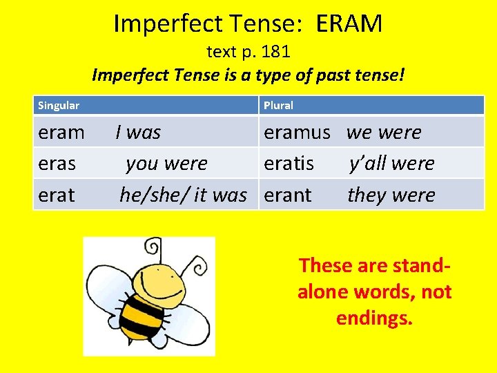Imperfect Tense: ERAM text p. 181 Imperfect Tense is a type of past tense!
