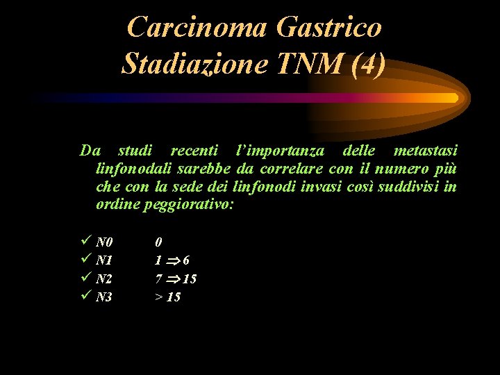 Carcinoma Gastrico Stadiazione TNM (4) Da studi recenti l’importanza delle metastasi linfonodali sarebbe da Carcinoma Gastrico Stadiazione TNM (4) Da studi recenti l’importanza delle metastasi linfonodali sarebbe da