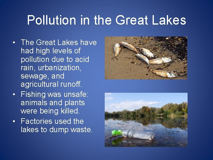 Pollution in the Great Lakes • The Great Lakes have had high levels of