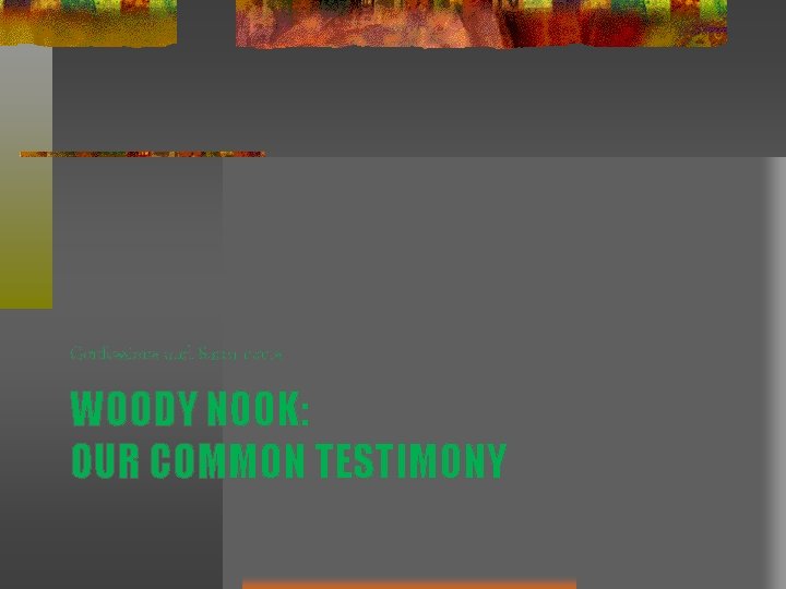 Confessions and Sacraments WOODY NOOK: OUR COMMON TESTIMONY 