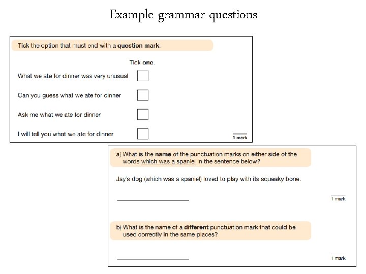 Example grammar questions 