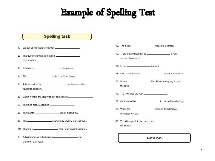 Example of Spelling Test 7 