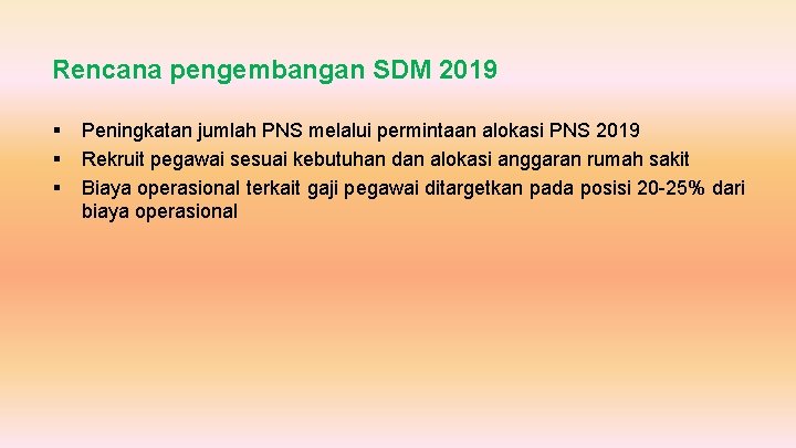 Rencana pengembangan SDM 2019 § § § Peningkatan jumlah PNS melalui permintaan alokasi PNS