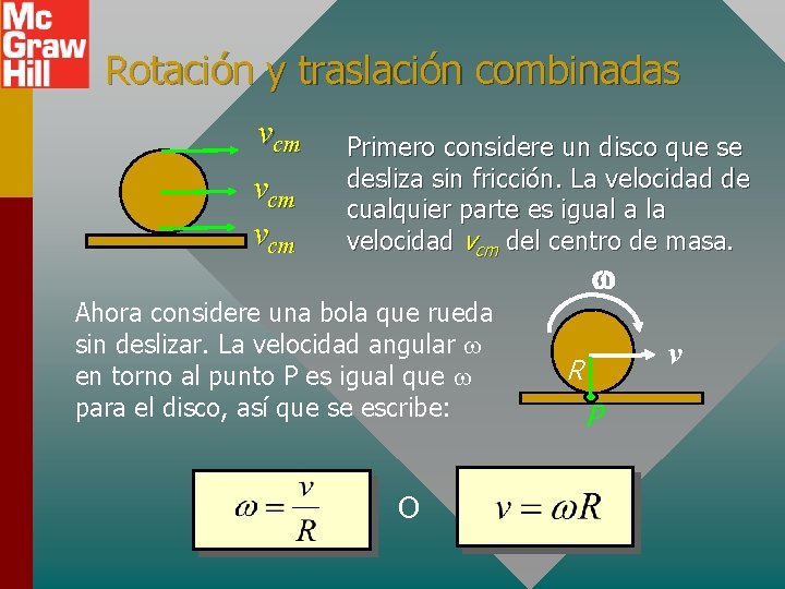 Rotación y traslación combinadas vcm vcm Primero considere un disco que se desliza sin Rotación y traslación combinadas vcm vcm Primero considere un disco que se desliza sin
