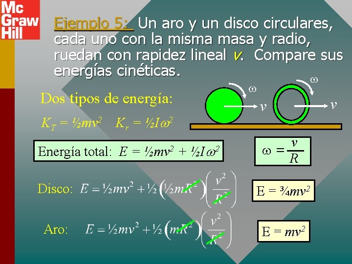 Ejemplo 5: Un aro y un disco circulares, cada uno con la misma masa Ejemplo 5: Un aro y un disco circulares, cada uno con la misma masa