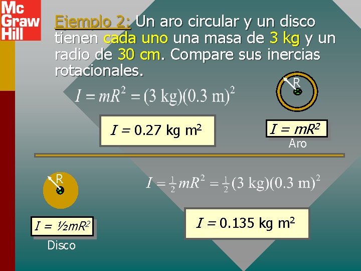 Ejemplo 2: Un aro circular y un disco tienen cada uno una masa de Ejemplo 2: Un aro circular y un disco tienen cada uno una masa de