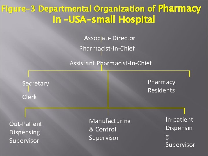 Figure-3 Departmental Organization of Pharmacy in –USA-small Hospital Associate Director Pharmacist-In-Chief Assistant Pharmacist-In-Chief Pharmacy