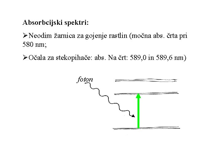 Absorbcijski spektri: ØNeodim žarnica za gojenje rastlin (močna abs. črta pri 580 nm; ØOčala