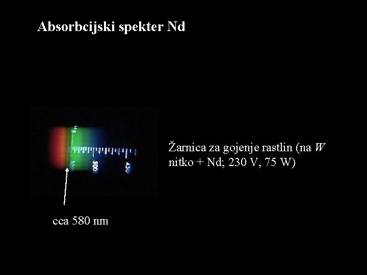 Absorbcijski spekter Nd Žarnica za gojenje rastlin (na W nitko + Nd; 230 V,