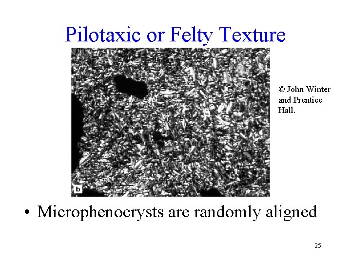 Pilotaxic or Felty Texture © John Winter and Prentice Hall. • Microphenocrysts are randomly