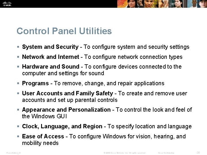 Control Panel Utilities § System and Security - To configure system and security settings Control Panel Utilities § System and Security - To configure system and security settings
