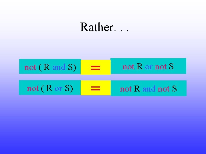 Rather. . . not ( R and S) not ( R or S) =