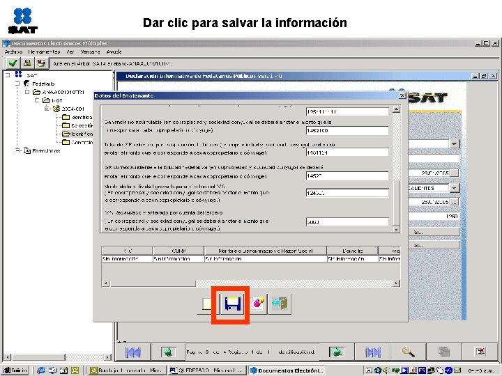 Dar clic para salvar la información 