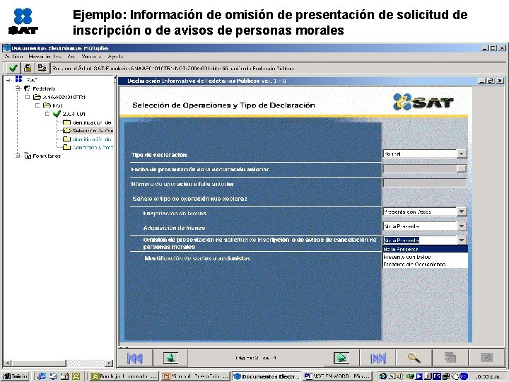 Ejemplo: Información de omisión de presentación de solicitud de inscripción o de avisos de
