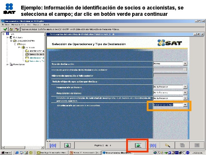 Ejemplo: Información de identificación de socios o accionistas, se selecciona el campo; dar clic