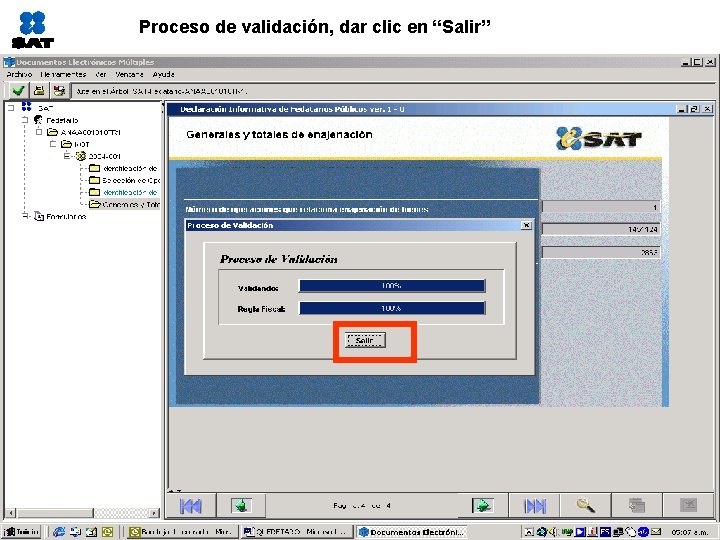 Proceso de validación, dar clic en “Salir” 