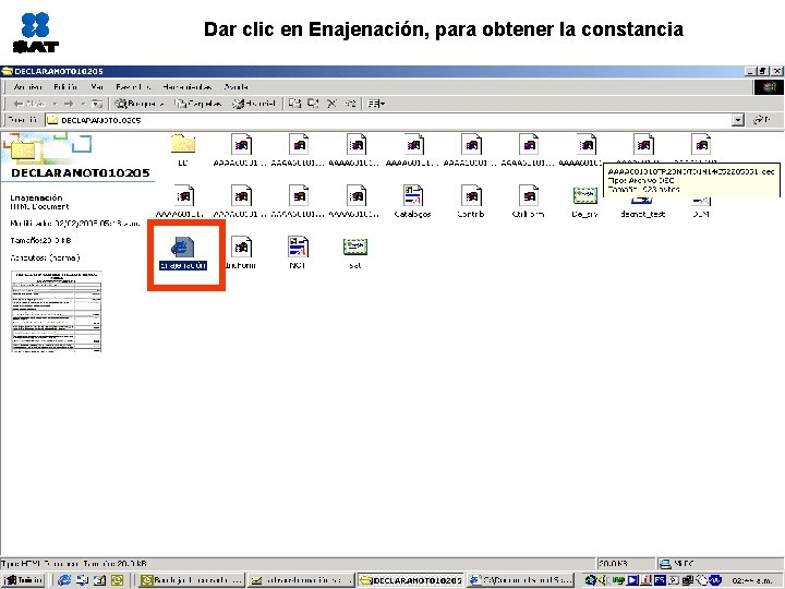 Dar clic en Enajenación, para obtener la constancia 