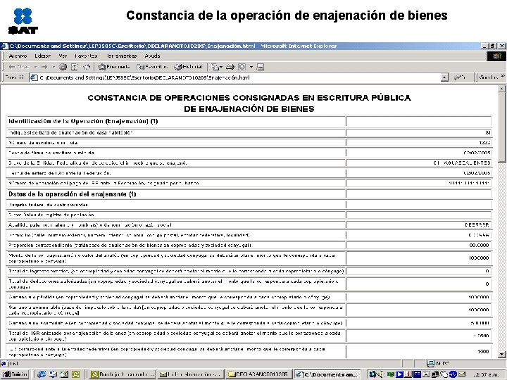 Constancia de la operación de enajenación de bienes 