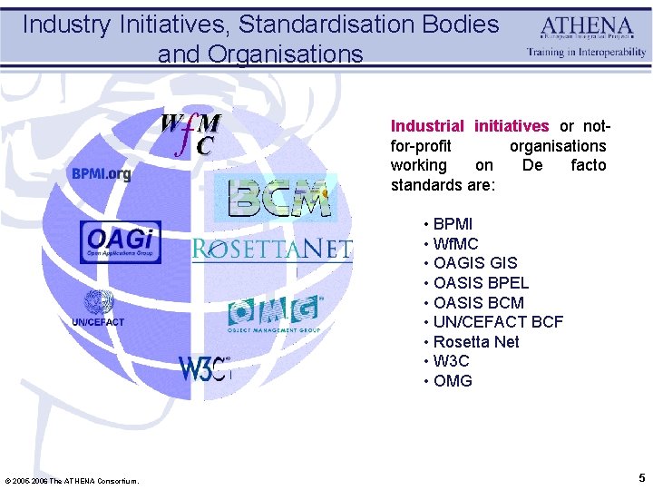 Industry Initiatives, Standardisation Bodies and Organisations Industrial initiatives or notfor-profit organisations working on De