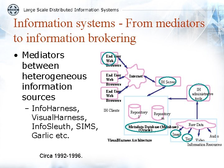Information systems - From mediators to information brokering • Mediators between heterogeneous information sources