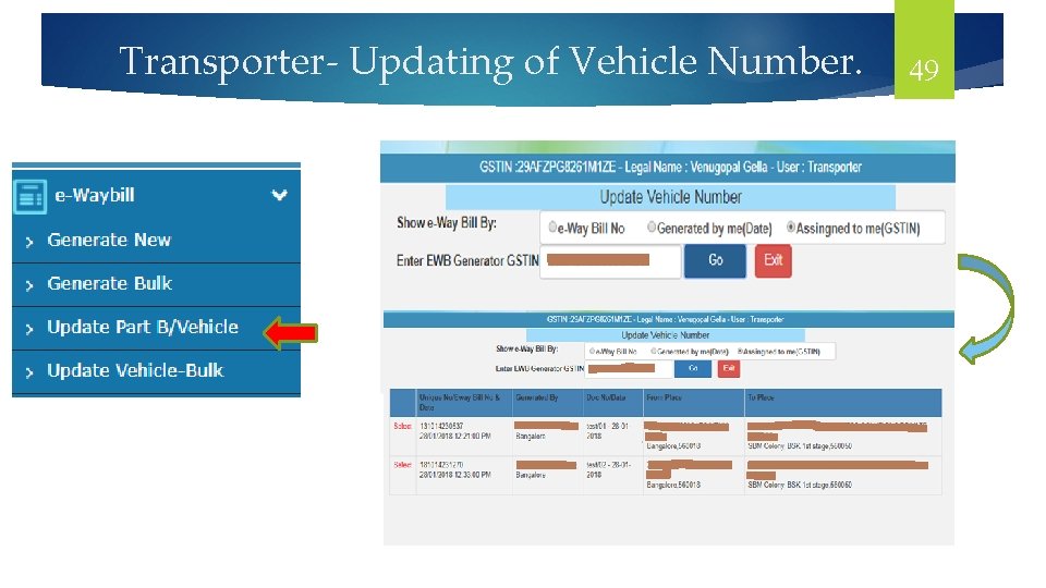 Transporter- Updating of Vehicle Number. 49 